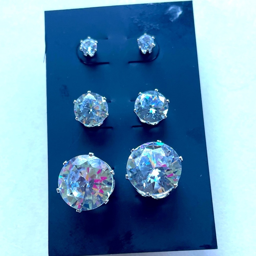 Simulated Crystal Stud Earring 3 Pair